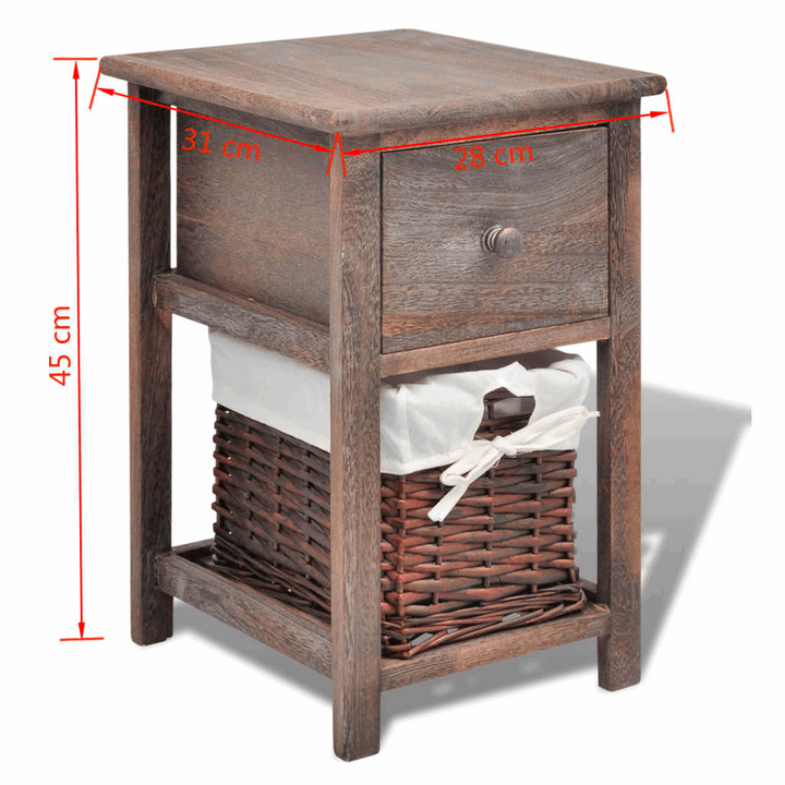 Rustic Bedside Cabinets, Set of 2 in Brown - 28 x 31 x 45 cm - Compact Nightstands with Drawer and Wicker Basket Storage - Premium  from Home Treasures - Just £103.99! Shop now at Home Treasures