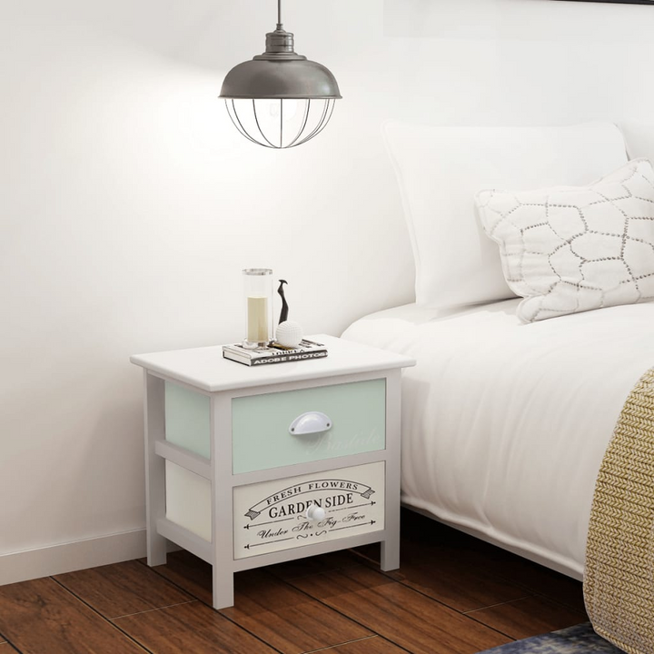 Charming French Bedside Cabinets, Set of 2 in White – Rustic Style Nightstands with Dual Drawers - Premium  from Home Treasures - Just £83.99! Shop now at Home Treasures