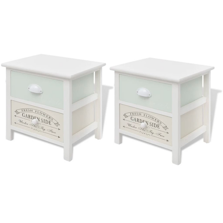 Charming French Bedside Cabinets, Set of 2 in White – Rustic Style Nightstands with Dual Drawers - Premium  from Home Treasures - Just £83.99! Shop now at Home Treasures