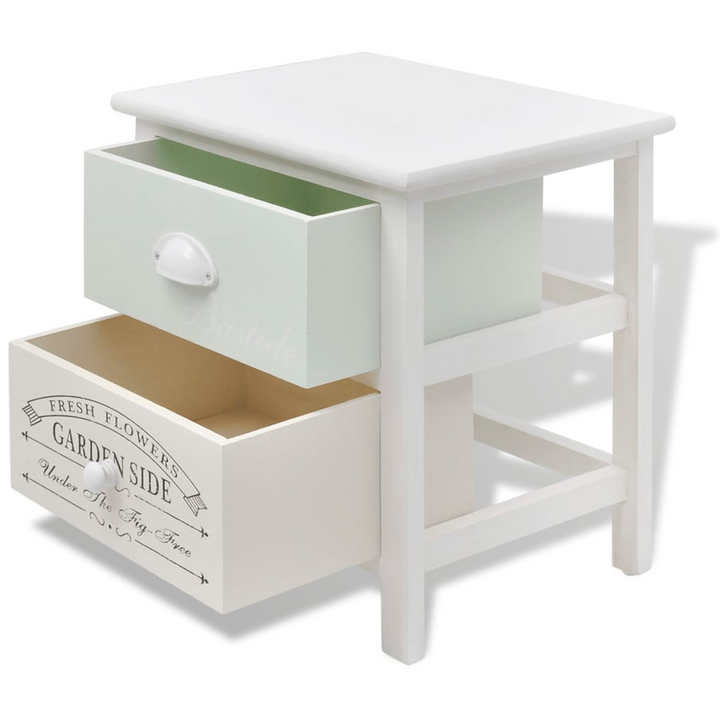 Charming French Bedside Cabinets, Set of 2 in White – Rustic Style Nightstands with Dual Drawers - Premium  from Home Treasures - Just £83.99! Shop now at Home Treasures