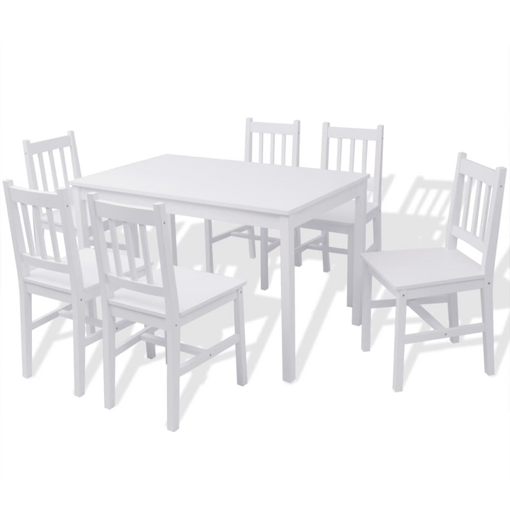 Elegant & Durable Seven Piece Pinewood Dining Set in White - Easy to Assemble - Premium  from Home Treasures - Just £350.99! Shop now at Home Treasures