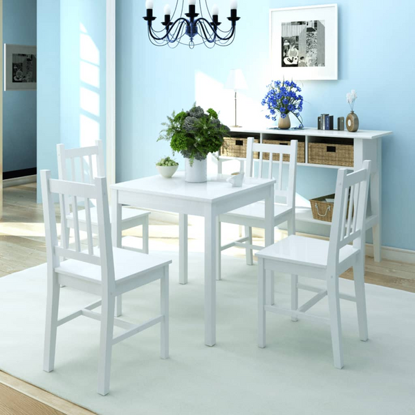 Five Piece Pinewood Dining Set - White - High-Quality & Timeless Design - Premium  from Home Treasures - Just £230.99! Shop now at Home Treasures