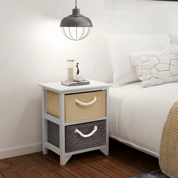 Rustic Bedside Cabinets Set of 2 - Multi-Colour Wooden Nightstands with 2 Drawers, 35 x 27 x 48cm - Premium  from Home Treasures - Just £84.99! Shop now at Home Treasures