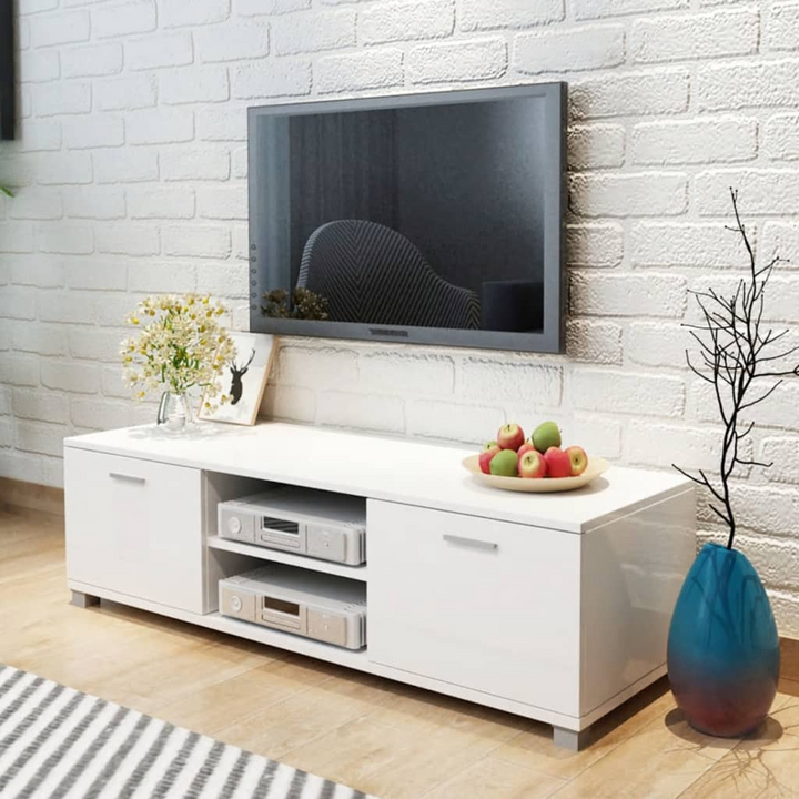 Modern High Gloss TV Cabinet in White - Sleek White Entertainment Center (140 x 40.5 x 35cm) - Premium  from Home Treasures - Just £117.99! Shop now at Home Treasures