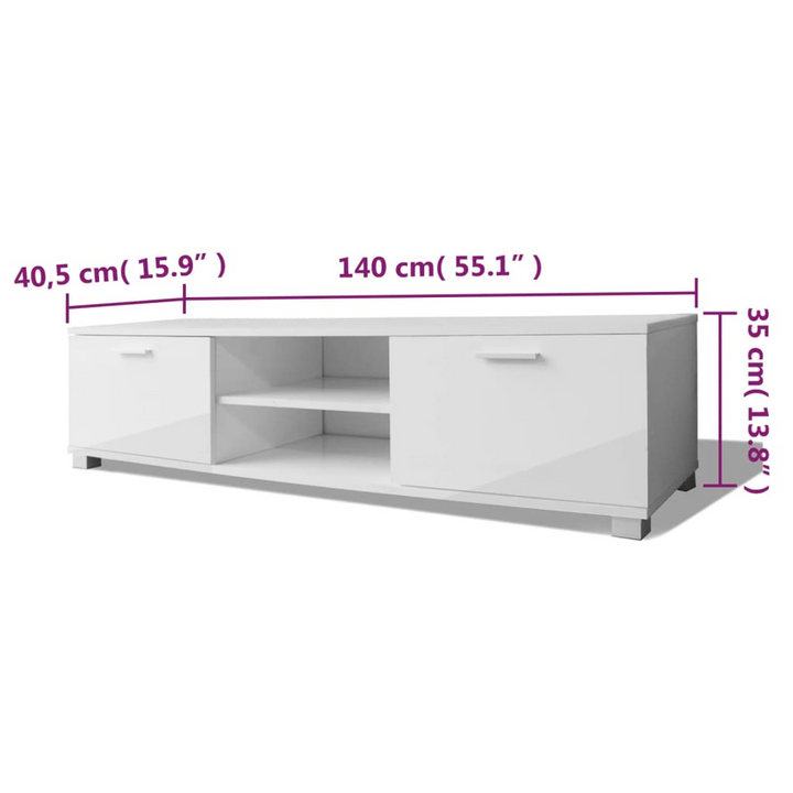 Modern High Gloss TV Cabinet in White - Sleek White Entertainment Center (140 x 40.5 x 35cm) - Premium  from Home Treasures - Just £117.99! Shop now at Home Treasures