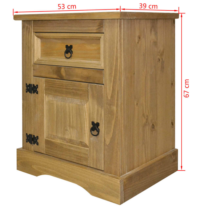 CORONA Mexican Pine Bedside Cabinet - Rustic Charm | 53x39x66 cm Solid Pine Wood Nightstand - Premium  from Home Treasures - Just £77.99! Shop now at Home Treasures