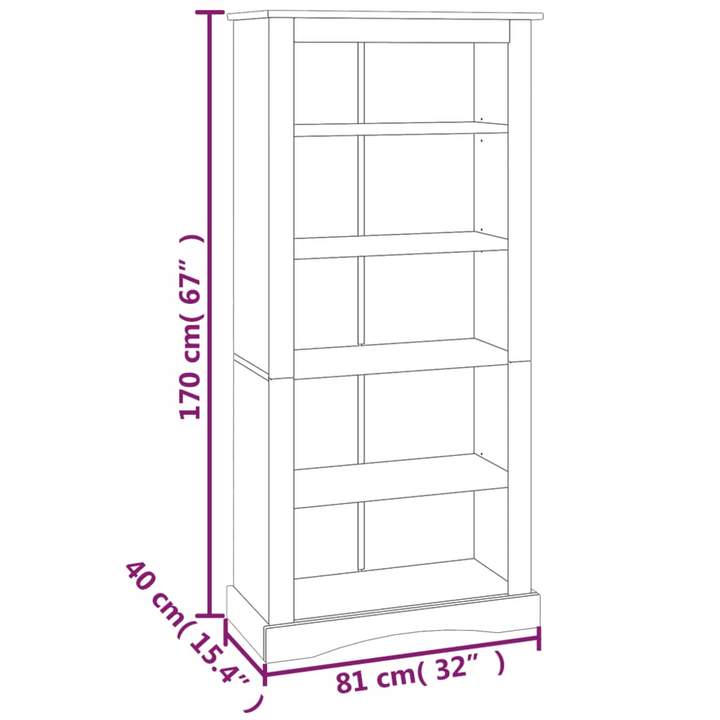 CORONA 5-Tier Bookcase | Mexican Pinewood | Rustic Charm | 81x40x170 cm - Premium  from Home Treasures - Just £179.99! Shop now at Home Treasures