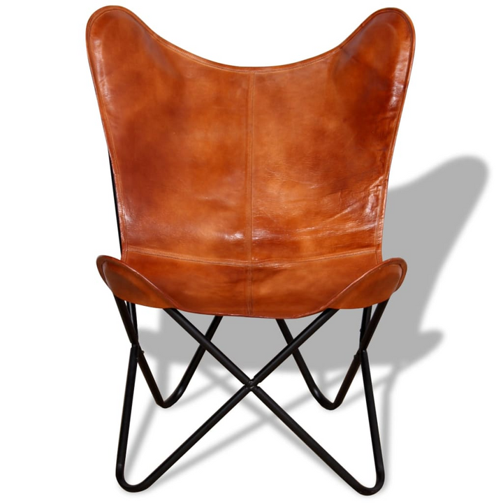 Butterfly Chair - Premium Brown Real Leather, Ergonomic Vintage Design, Durable & Comfortable Seating - Premium  from Home Treasures - Just £123.99! Shop now at Home Treasures