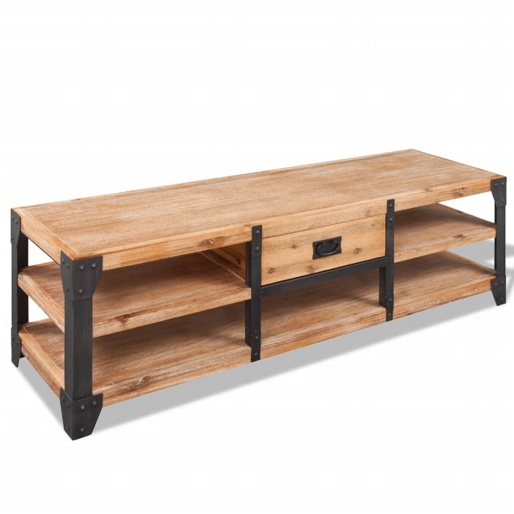 Solid Acacia Wood TV Stand - Rustic Industrial Entertainment Center with Metal Legs and Storage Drawer, 140cm - Premium  from Home Treasures - Just £243.99! Shop now at Home Treasures