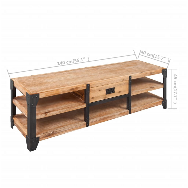 Solid Acacia Wood TV Stand - Rustic Industrial Entertainment Center with Metal Legs and Storage Drawer, 140cm - Premium  from Home Treasures - Just £243.99! Shop now at Home Treasures