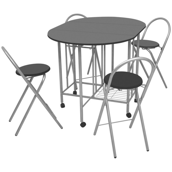 Five Piece Folding Dining Set MDF Black - Space-Saving & Stylish Dining Solution - Premium  from Home Treasures - Just £170.99! Shop now at Home Treasures