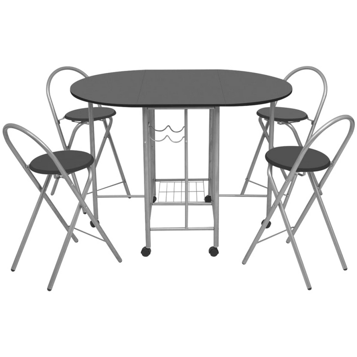 Five Piece Folding Dining Set MDF Black - Space-Saving & Stylish Dining Solution - Premium  from Home Treasures - Just £170.99! Shop now at Home Treasures