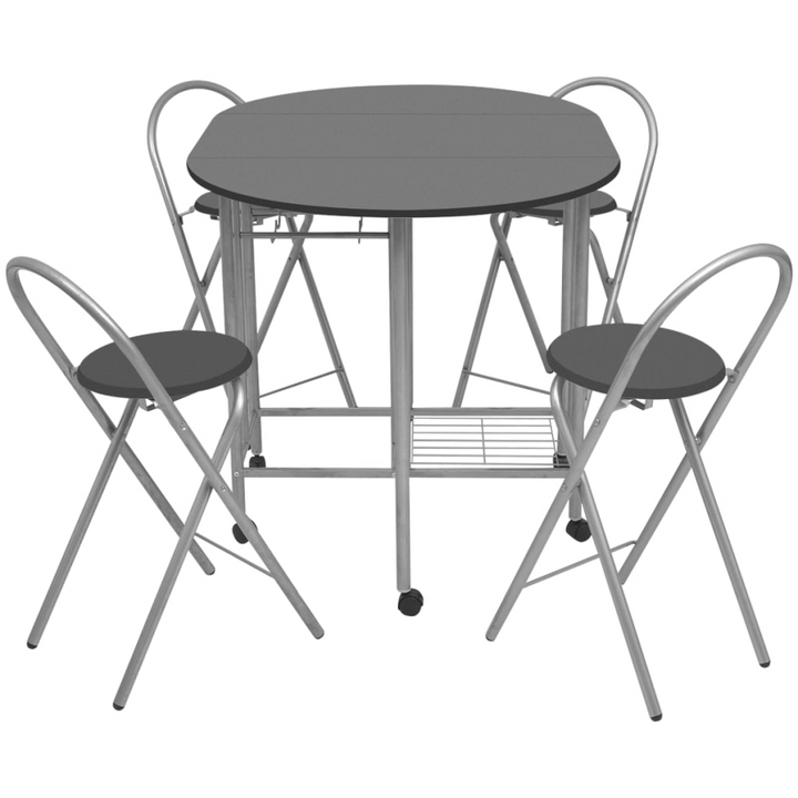 Five Piece Folding Dining Set MDF Black - Space-Saving & Stylish Dining Solution - Premium  from Home Treasures - Just £170.99! Shop now at Home Treasures