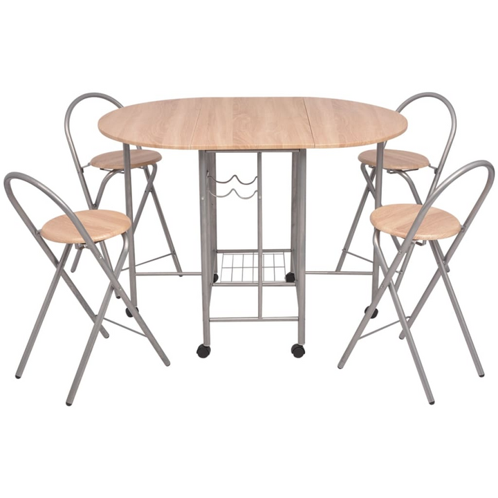 Compact & Stylish Five Piece Folding Dining Set MDF - Oak & Silver | VidaXL - Premium  from Home Treasures - Just £188.99! Shop now at Home Treasures