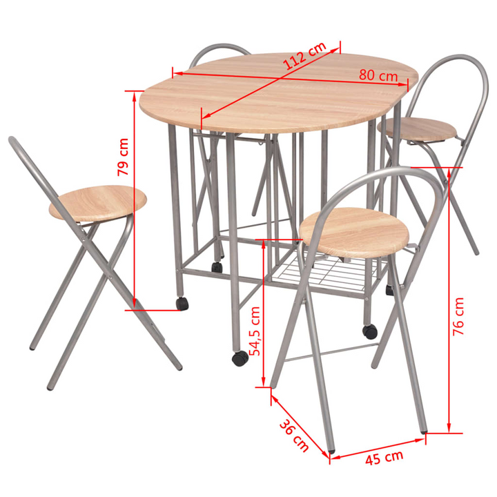 Compact & Stylish Five Piece Folding Dining Set MDF - Oak & Silver | VidaXL - Premium  from Home Treasures - Just £188.99! Shop now at Home Treasures