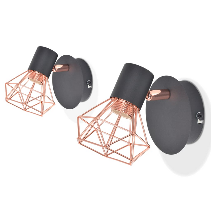 Industrial Style Wall Lamps - Set of 2 (Black & Copper) - Adjustable Iron Wire Shades, Perfect for Home or Office Decor - Premium  from Home Treasures - Just £23.99! Shop now at Home Treasures