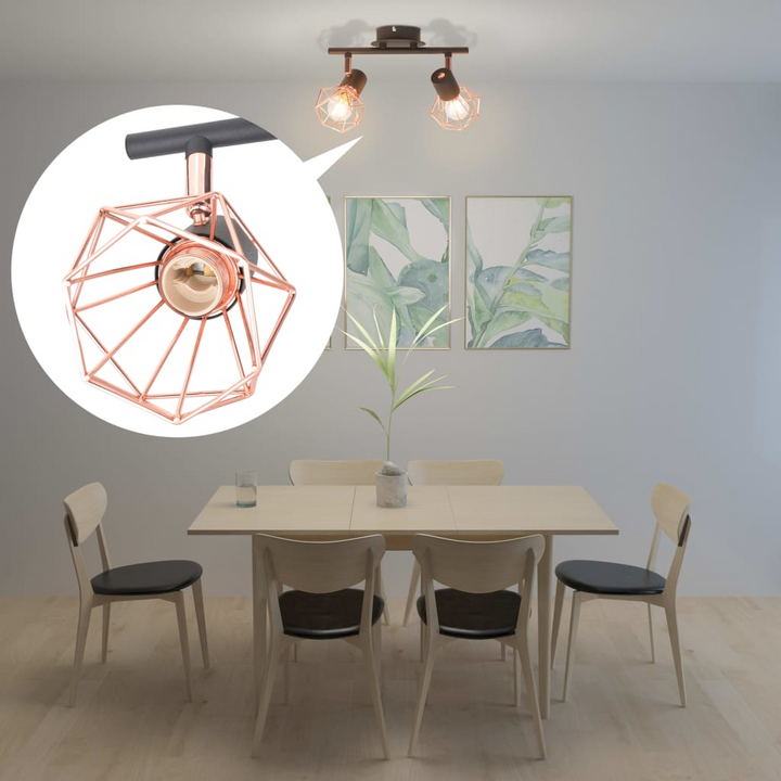 Industrial Shaded Ceiling Lamp with 2 LED Filament Bulbs - Copper and Black Metal Wire Design - Premium  from Home Treasures - Just £36.99! Shop now at Home Treasures