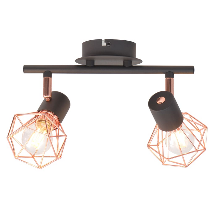 Industrial Shaded Ceiling Lamp with 2 LED Filament Bulbs - Copper and Black Metal Wire Design - Premium  from Home Treasures - Just £36.99! Shop now at Home Treasures