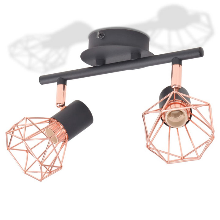 Industrial Shaded Ceiling Lamp with 2 LED Filament Bulbs - Copper and Black Metal Wire Design - Premium  from Home Treasures - Just £36.99! Shop now at Home Treasures