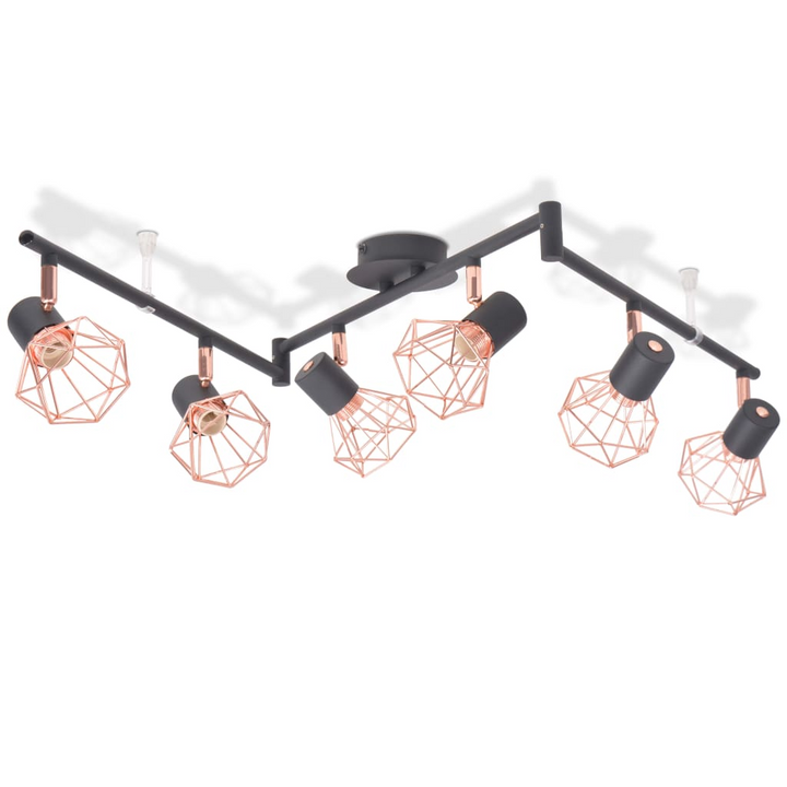 Elegant Industrial Style Caged Spotlights in Black and Copper for Modern Interiors - 6 Light Ceiling Lamp - Premium  from Home Treasures - Just £93.99! Shop now at Home Treasures