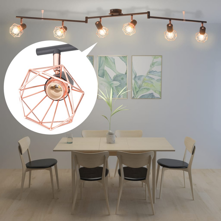 Elegant Industrial Style Caged Spotlights in Black and Copper for Modern Interiors - 6 Light Ceiling Lamp - Premium  from Home Treasures - Just £93.99! Shop now at Home Treasures