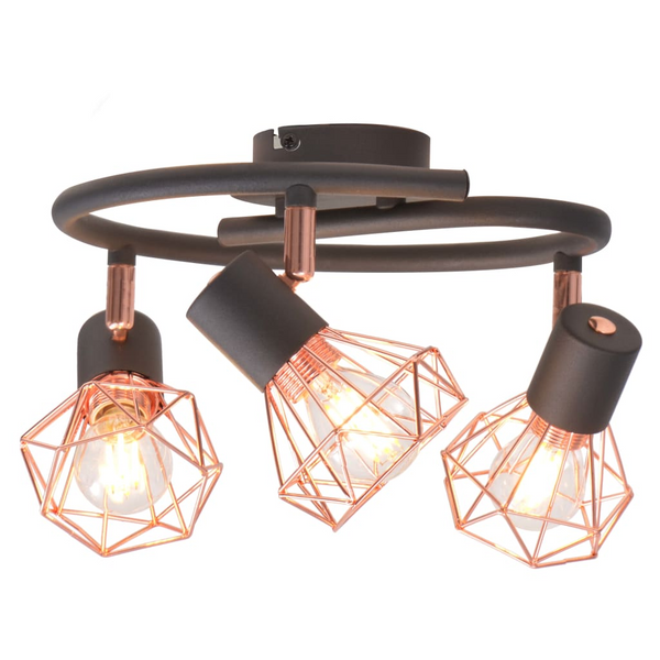 Industrial Style Caged Ceiling Lamp with 3 Spotlights in Black & Copper – Modern Lighting for Home & Office - Premium  from Home Treasures - Just £50.99! Shop now at Home Treasures