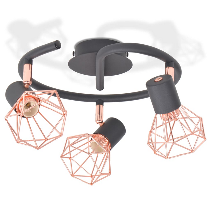 Industrial Style Caged Ceiling Lamp with 3 Spotlights in Black & Copper – Modern Lighting for Home & Office - Premium  from Home Treasures - Just £40.99! Shop now at Home Treasures