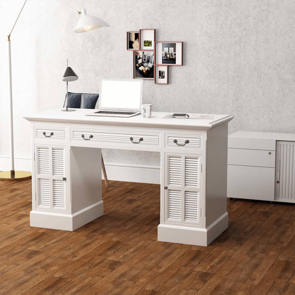 Double Pedestal Desk in Elegant White with Ample Storage - 140x48x80 cm - Premium  from Home Treasures - Just £606.99! Shop now at Home Treasures