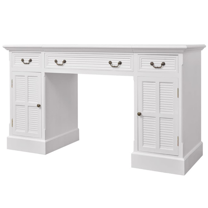 Double Pedestal Desk in Elegant White with Ample Storage - 140x48x80 cm - Premium  from Home Treasures - Just £606.99! Shop now at Home Treasures