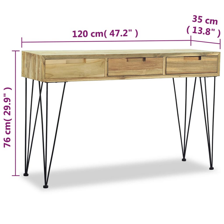 Solid Teak Console Table 120 x 35 x 76 cm - Rustic Charm with Three Drawers & Wrought Iron Legs - Premium  from Home Treasures - Just £170.99! Shop now at Home Treasures