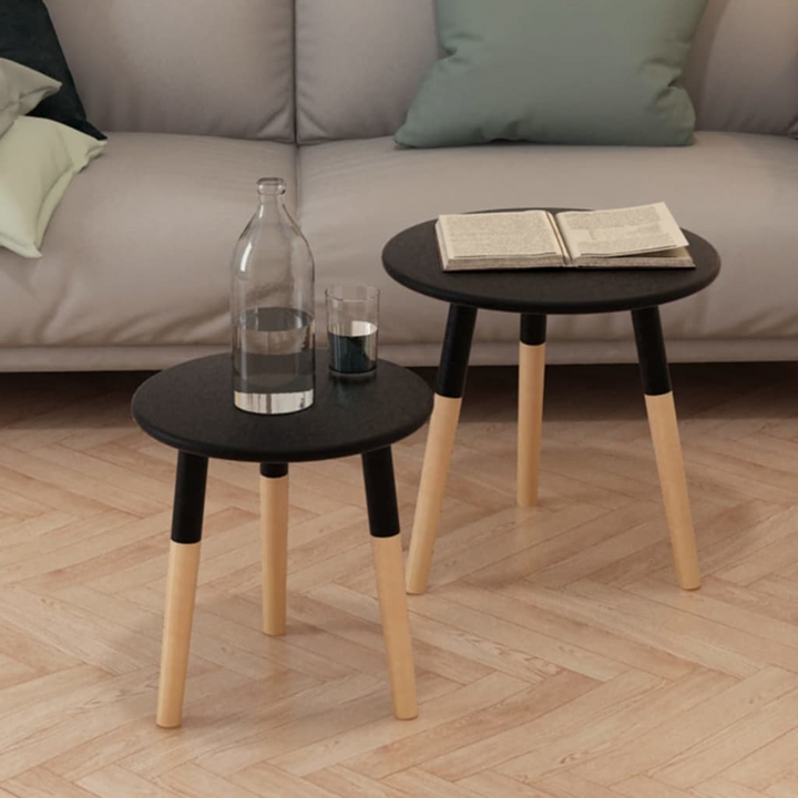 Solid Pinewood Scandinavian Side Table Set of 2 (Black) - Modern Minimalist Design, Easy Assembly, Ideal for Living Room or Lounge Room - Premium  from Home Treasures - Just £63.99! Shop now at Home Treasures