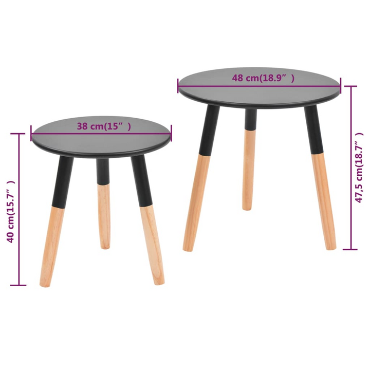 Solid Pinewood Scandinavian Side Table Set of 2 (Black) - Modern Minimalist Design, Easy Assembly, Ideal for Living Room or Lounge Room - Premium  from Home Treasures - Just £63.99! Shop now at Home Treasures