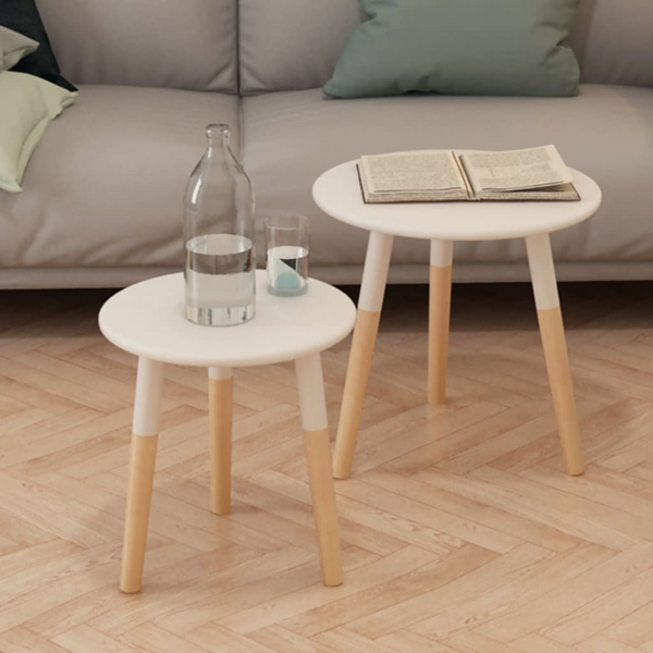 White Pinewood Side Table Set - 2 Pieces | Modern Scandinavian Design, Easy Assembly - Premium  from Home Treasures - Just £60.99! Shop now at Home Treasures