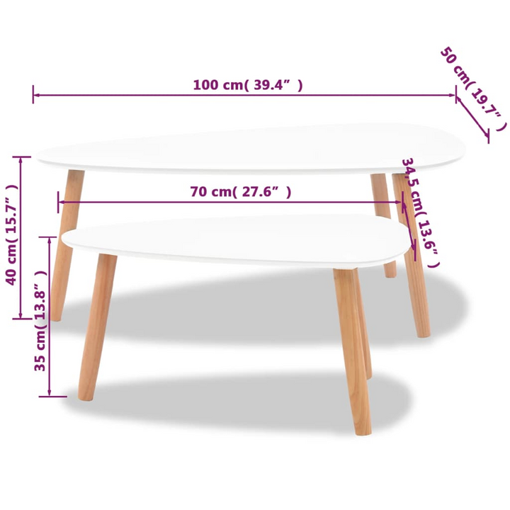 Stylish Solid Pinewood Coffee Table Set – 2 Pieces (White) – Scandinavian Design, Versatile Use for Living Room, Lounge, or Bedroom - Premium  from Home Treasures - Just £88.99! Shop now at Home Treasures