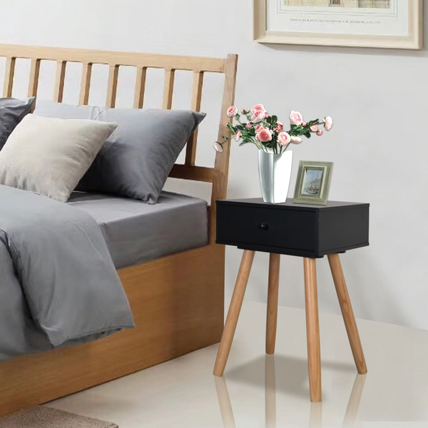 Stylish Solid Pine Bedside Tables in Black, Set of 2, 40 x 30 x 61cm - Durable, Retro Design with Drawer - Premium  from Home Treasures - Just £93.99! Shop now at Home Treasures