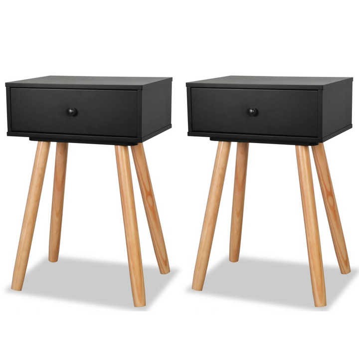 Stylish Solid Pine Bedside Tables in Black, Set of 2, 40 x 30 x 61cm - Durable, Retro Design with Drawer - Premium  from Home Treasures - Just £93.99! Shop now at Home Treasures