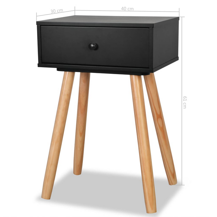 Stylish Solid Pine Bedside Tables in Black, Set of 2, 40 x 30 x 61cm - Durable, Retro Design with Drawer - Premium  from Home Treasures - Just £93.99! Shop now at Home Treasures