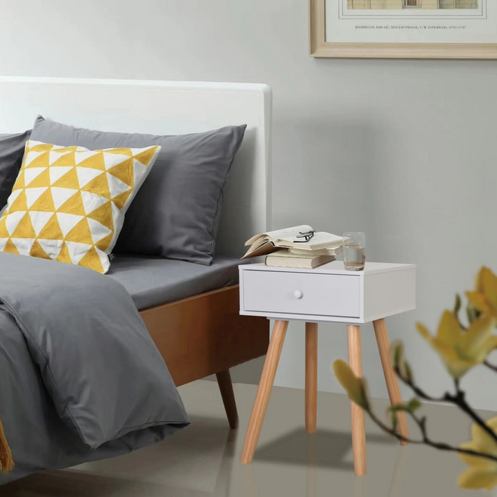 Solid Pine Bedside Tables, Set of 2 (White) - Stylish and Durable Nightstands with Smooth Drawer & Retro Design - 40 x 30 x 61 cm, Easy Assembly - Premium  from Home Treasures - Just £92.99! Shop now at Home Treasures