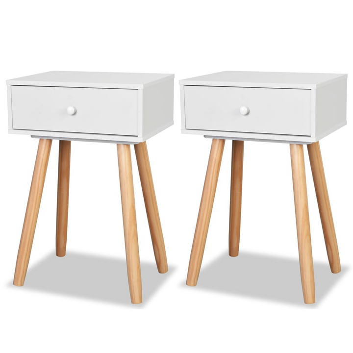 Solid Pine Bedside Tables, Set of 2 (White) - Stylish and Durable Nightstands with Smooth Drawer & Retro Design - 40 x 30 x 61 cm, Easy Assembly - Premium  from Home Treasures - Just £92.99! Shop now at Home Treasures