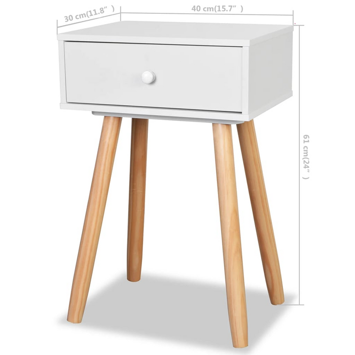 Solid Pine Bedside Tables, Set of 2 (White) - Stylish and Durable Nightstands with Smooth Drawer & Retro Design - 40 x 30 x 61 cm, Easy Assembly - Premium  from Home Treasures - Just £92.99! Shop now at Home Treasures