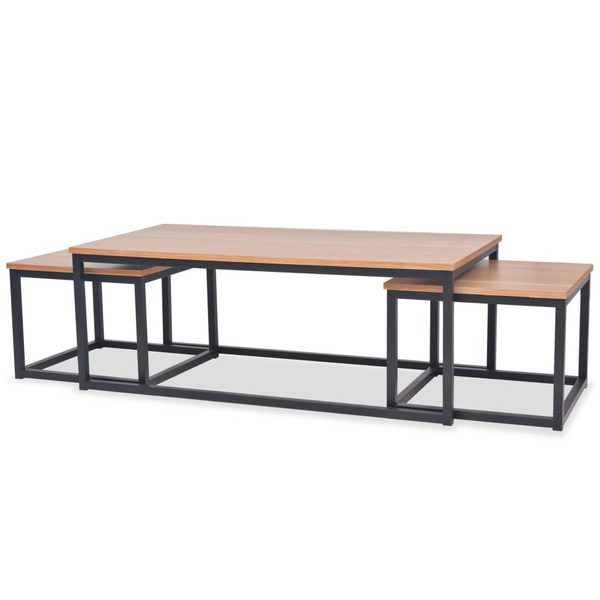 3-Piece Coffee Table Set - Modern Ash Wood & Steel, Space-Saving Design - Premium  from Home Treasures - Just £247.99! Shop now at Home Treasures