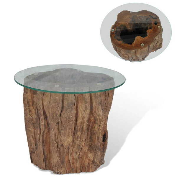 Teak Coffee Table with Tempered Glass Top - 50x40 cm, Unique Tree Log Design, Easy Assembly - Premium  from Home Treasures - Just £161.99! Shop now at Home Treasures