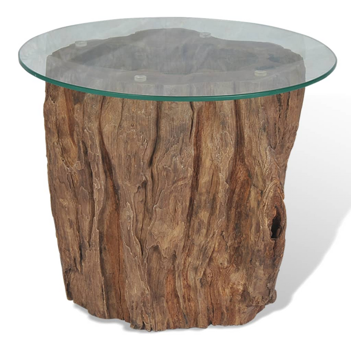 Teak Coffee Table with Tempered Glass Top - 50x40 cm, Unique Tree Log Design, Easy Assembly - Premium  from Home Treasures - Just £161.99! Shop now at Home Treasures