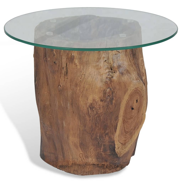 Teak Coffee Table with Tempered Glass Top - 50x40 cm, Unique Tree Log Design, Easy Assembly - Premium  from Home Treasures - Just £161.99! Shop now at Home Treasures