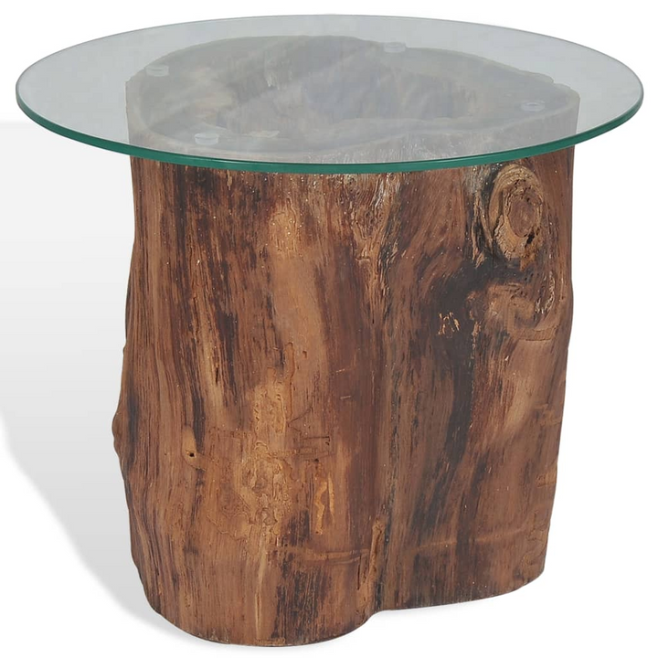 Teak Coffee Table with Tempered Glass Top - 50x40 cm, Unique Tree Log Design, Easy Assembly - Premium  from Home Treasures - Just £161.99! Shop now at Home Treasures