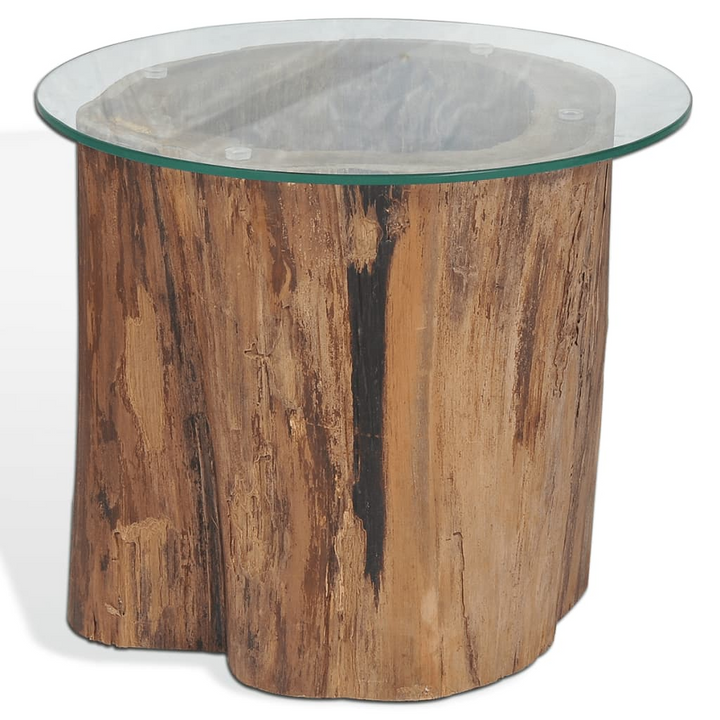 Teak Coffee Table with Tempered Glass Top - 50x40 cm, Unique Tree Log Design, Easy Assembly - Premium  from Home Treasures - Just £161.99! Shop now at Home Treasures