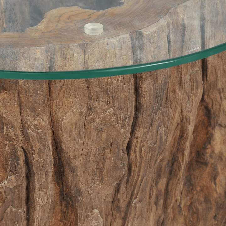 Teak Coffee Table with Tempered Glass Top - 50x40 cm, Unique Tree Log Design, Easy Assembly - Premium  from Home Treasures - Just £161.99! Shop now at Home Treasures