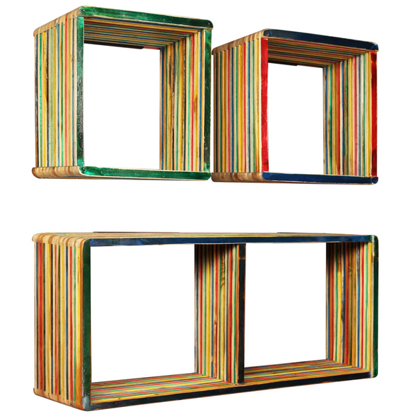 Wall Shelf Set - 3 Pieces, Solid Reclaimed Teak, Multicolour - Stylish & Practical Storage Solution - Premium  from Home Treasures - Just £209.99! Shop now at Home Treasures