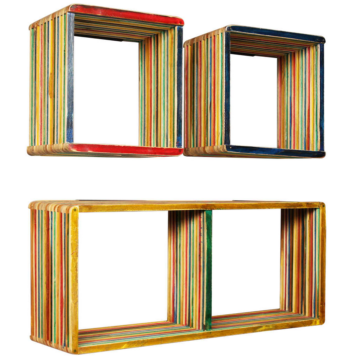 Wall Shelf Set - 3 Pieces, Solid Reclaimed Teak, Multicolour - Stylish & Practical Storage Solution - Premium  from Home Treasures - Just £209.99! Shop now at Home Treasures