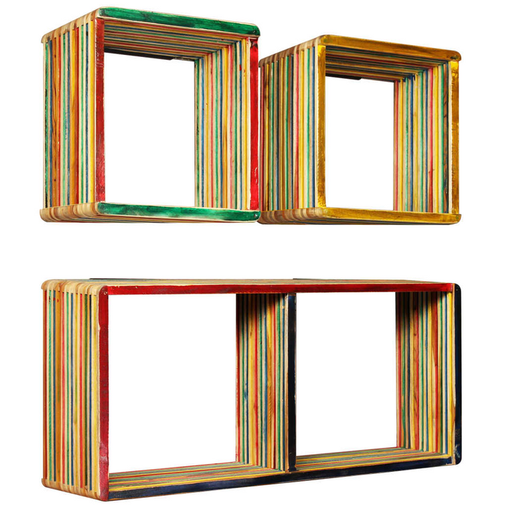 Wall Shelf Set - 3 Pieces, Solid Reclaimed Teak, Multicolour - Stylish & Practical Storage Solution - Premium  from Home Treasures - Just £209.99! Shop now at Home Treasures